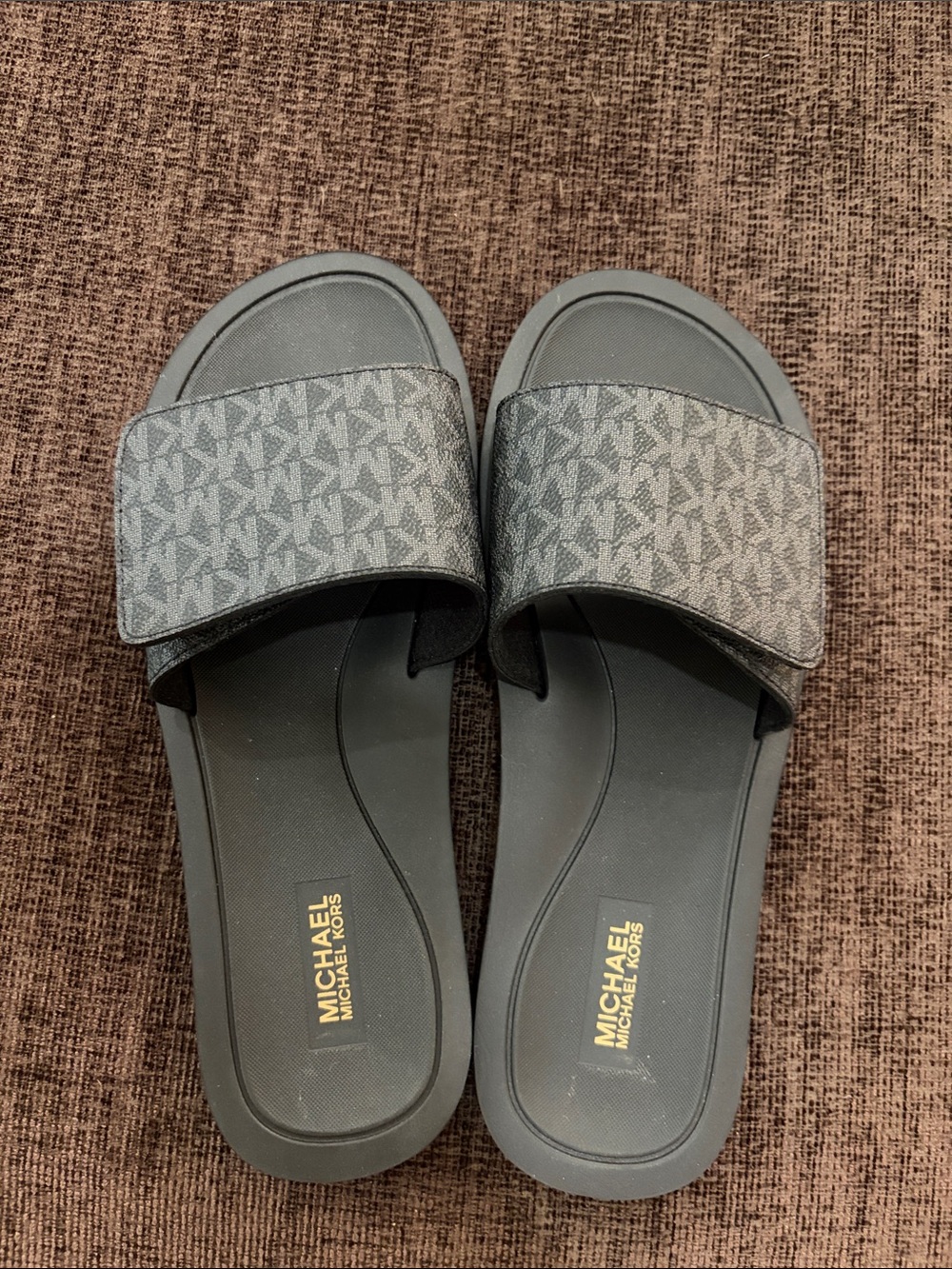 MICHAEL Michael Kors Gray Logo Jacquard Slide Sandals